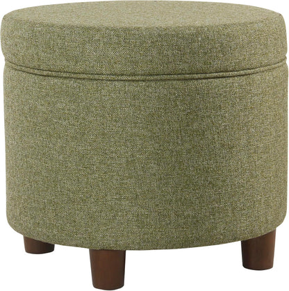 HomePop Home Decor | Upholstered Round Storage Ottoman | Ottoman with Storage for Living Room & Bedroom, Green Tweed