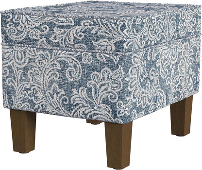 Home Decor | Dinah Collection Modern Storage Ottoman | Ottoman with Storage for Living Room & Bedroom(Blue Denim Jacobean Print)