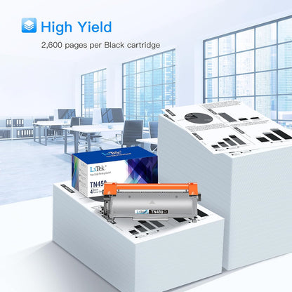 LxTek Compatible Toner Cartridge Replacement for Brother TN-450 TN450 TN420 to use with MFC-7360N DCP-7065DN IntelliFax 2840 2940 MFC-7860DW MFC-7460DN HL-2270DW MFC7240 Printer (Black, 4 Pack)