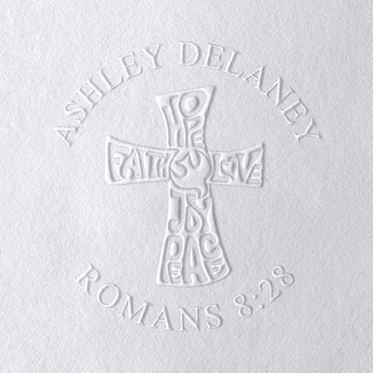 Personalized Bible Verse and Religious Cross Stamp or Book Embosser with Name in Classic Font. Wooden Stamp, Self Inking Stamp or Embosser (Cross Style #2)