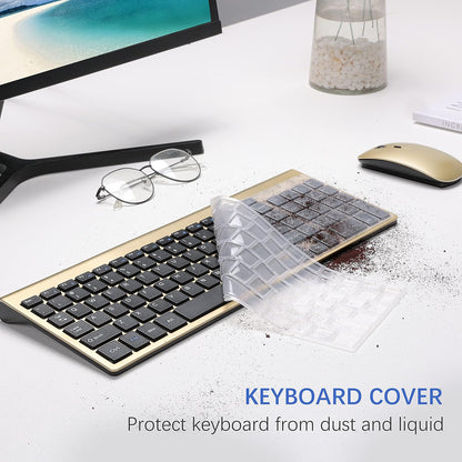Wireless Keyboard and Mouse Ultra Slim Combo, TopMate 2.4G Silent Compact USB 2400DPI Mouse and Scissor Switch Keyboard Set with Cover, 2 AA and 2 AAA Batteries, for PC/Laptop/Windows/Mac - Gold Black