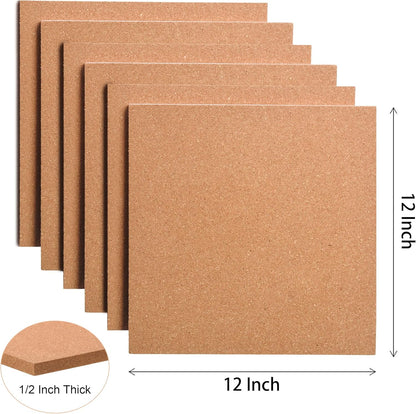 SUNGIFT Cork Board 12"x12" - 1/2" Thick Square Bulletin Boards 12 Pack Cork Tiles with 100 PCS Push Pins Mini Wall Self-Adhesive Corkboards Tiles for Wall