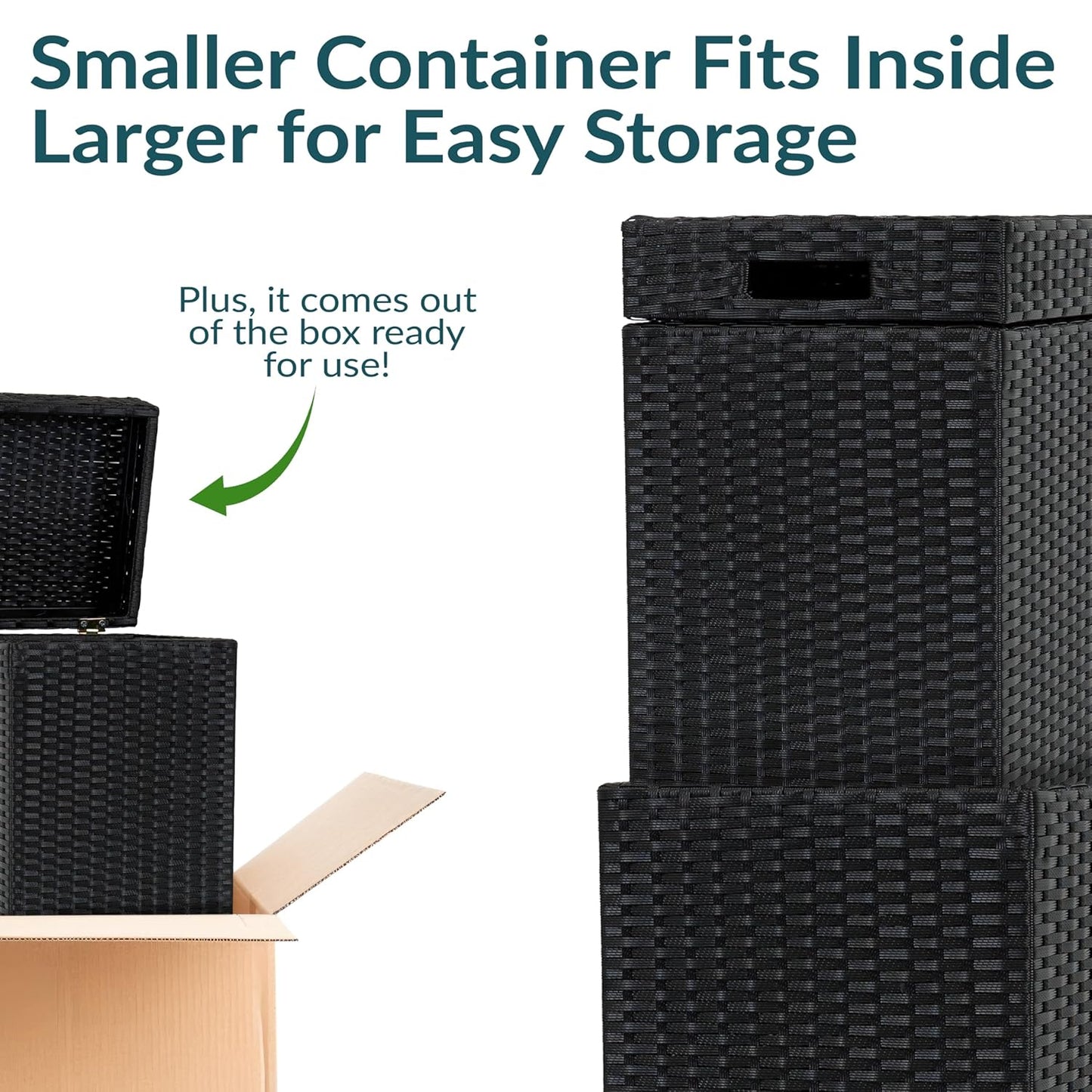 Sunnydaze Outdoor Trash Cans with Lids - Set of 2 Indoor and Outdoor Garbage Cans – 26 Gal and 15 Gal - Black