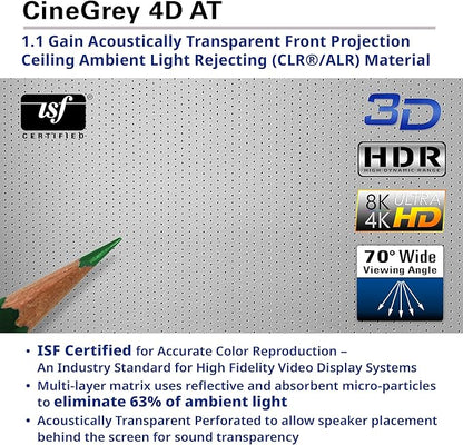 Elite Screens 110-Inch Motorized Projector Screen 16:9, CineGrey 4D at CLR/ALR, Acoustically Transparent, ISF Certified, Tab-Tensioned Electric Drop Down for Home Theater, STT110XHD4AT-E12