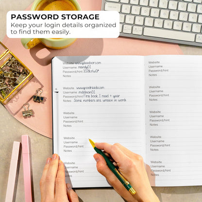 Clever Fox Password Book with alphabetical tabs. Internet Address Organizer Logbook. Large Password Keeper for Website Logins (Black)