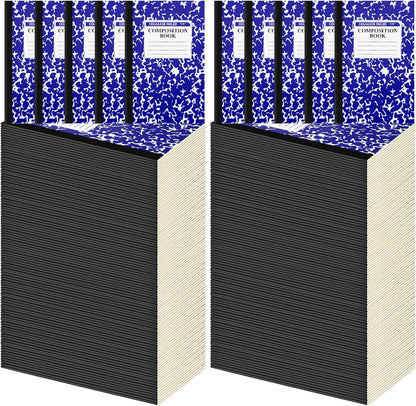 Fainne 100 Pack A5 Composition Notebooks Bulk College Ruled Composition Notebooks Marble Covers Notebook for Student Classroom Office Supplies 30 Sheet/60 Page(Dark Blue)