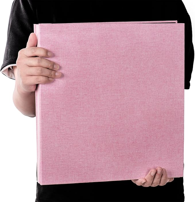 Super Large Photo Album Self Adhesive Scrapbook Album for 4×6 5×7 8×10 10×12 or Bigger Pictures DIY Magnetic Linen Cover Album 80Sheets/160Pages DIY Photo Album(Pink)