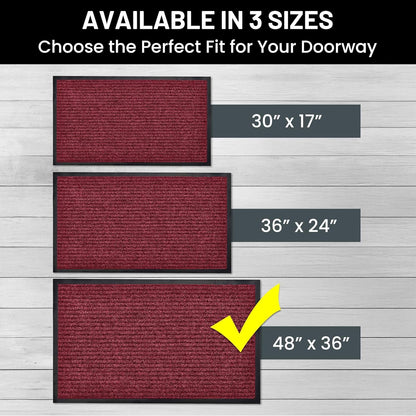Sierra Concepts Front Door Mat X-Large Welcome Floor Mats - Entryway Indoor Outdoor Entrance Doormat, Patio, Porch, Muddy Dog Shoe, Inside Outside Low Profile 48x36in, 2-Pack Red
