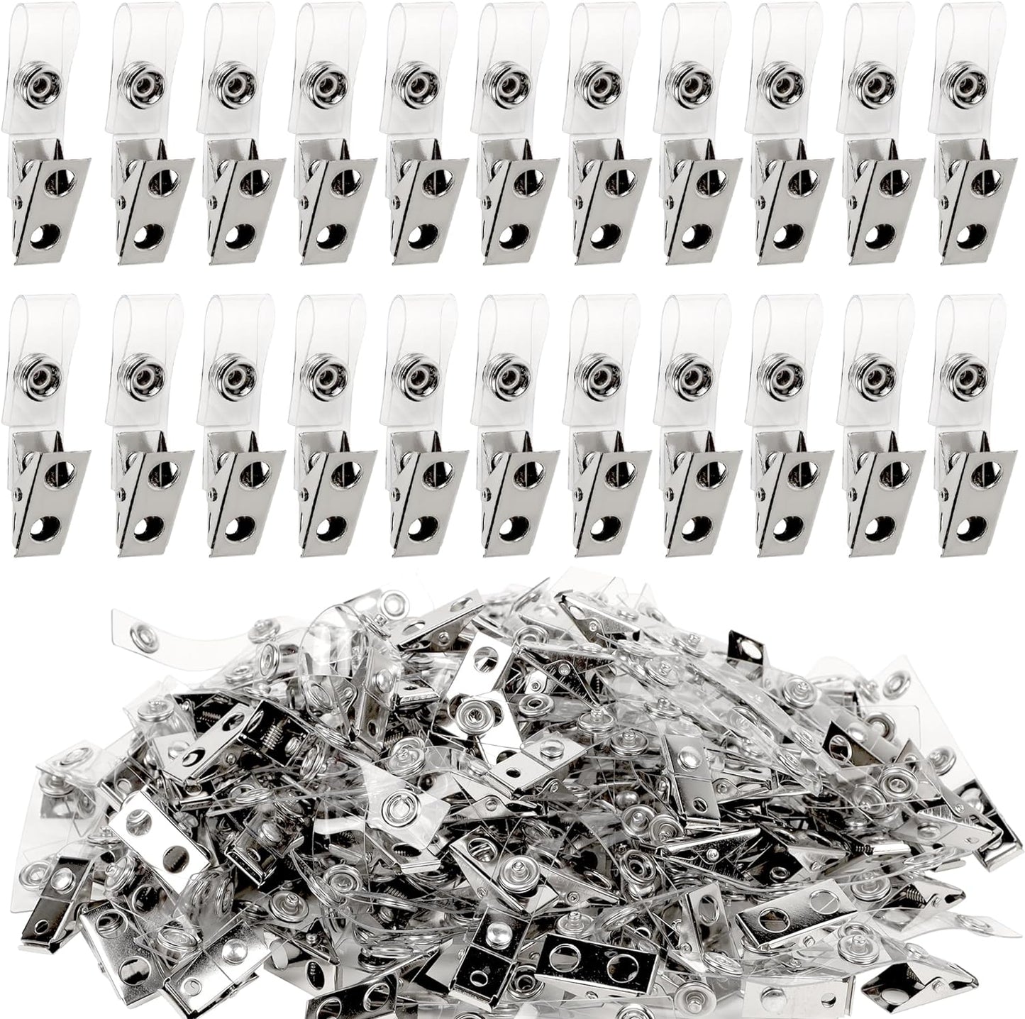 Happy Trees 150pc Metal Badge Clips with Strap Clear ID Strap Clip Adapter