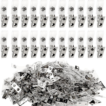 Happy Trees 150pc Metal Badge Clips with Strap Clear ID Strap Clip Adapter