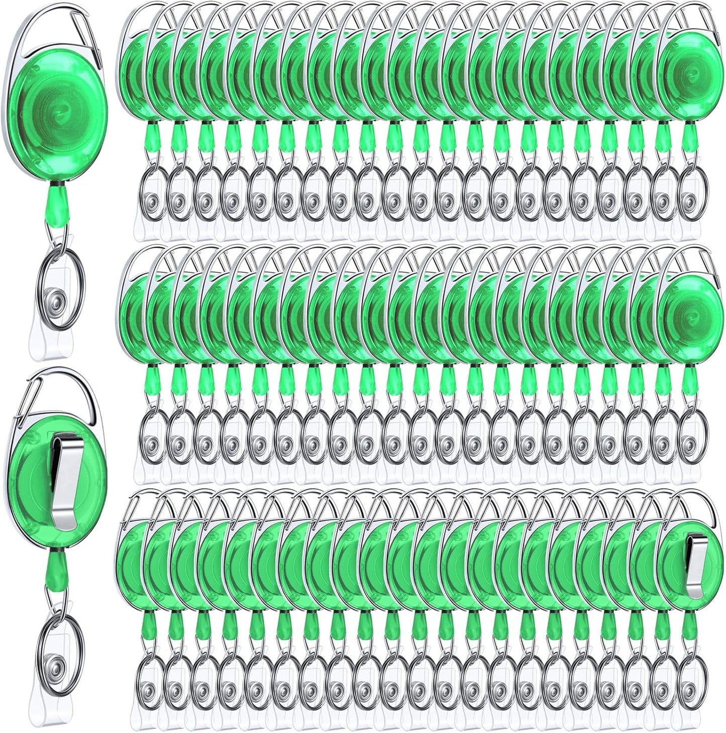 Laumoi 80 Packs Retractable ID Badge Holder Name ID Badge Reel Clips Keychain with Belt Clip and Key Ring for Office Worker Doctor Nurse Employee (Transparent Green)