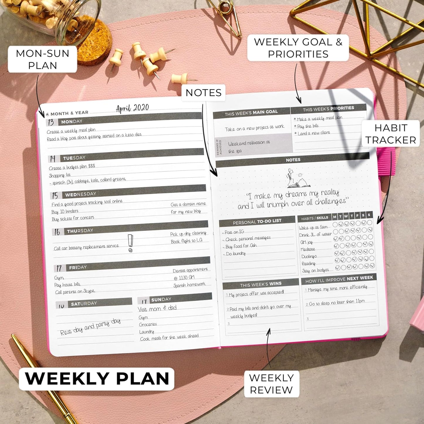Clever Fox Planner – Undated Weekly & Monthly Planner for Productivity, Time Management & Goals – Organizer Journal – A5 (Hot Pink)