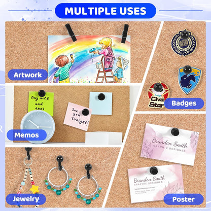 240Pcs Black Push Pins,5 Style Thumb Tacks, Black Plastic Push Pins for Bulletin Boards, Cork Board,Wall,Cork Board Accessories, Office Home Supplies