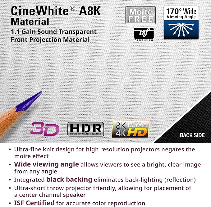 Elite Screens Aeon CineWhite A8K, 138-INCH Diag, 16:9 Aspect Ratio, ISF Certified 8K Ultra HD Home Theater Fixed Frame Edge Free Projection Sound Transparent Perforated Weaved, AR138H-A8K