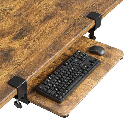 BONTEC KMT01-PJ Under Desk Keyboard Tray, Pull-Out Keyboard & Mouse Platform with C-Clamp, 20 x 11.8 in Space-Saving Ergonomic Slide-Out Drawer, Rustic Brown