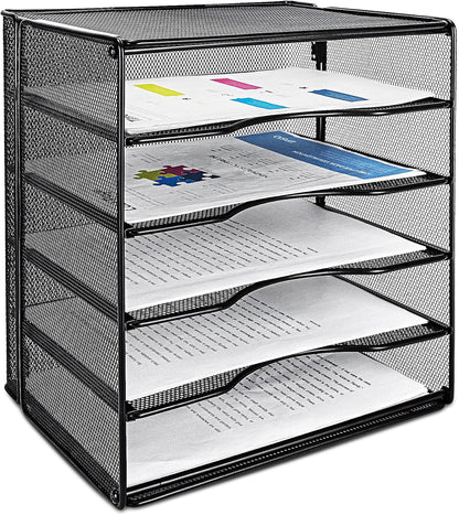 Amazon Basics 5 Slot Desk Rectangular Organizer Tray, Black, 13.6 x 9.5 x 12.8 inch