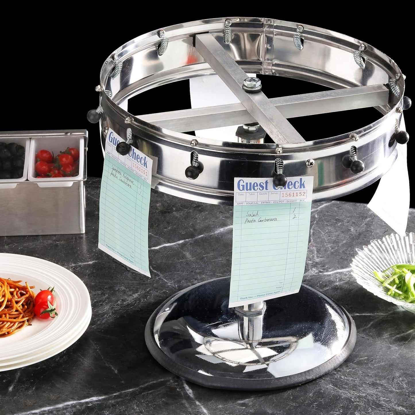 New Star Stainless Steel Order Wheel Ticket Holder, 12 Clips, 14-Inch Dia with 10-Inch Chrome Heavy Base, 1 Piece