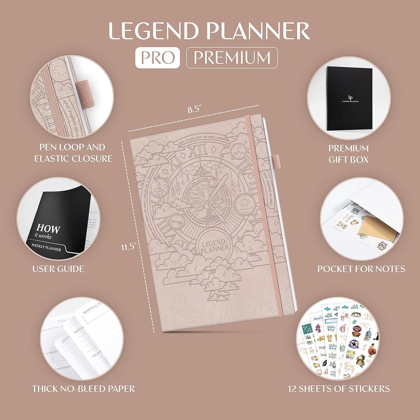 Legend Planner PRO Premium – Large Undated Weekly, Monthly & Budget Planner with Habit Tracker – Life Organizer for Time & Task Management, Goal Setting & Productivity – A4 size (Rose Gold)