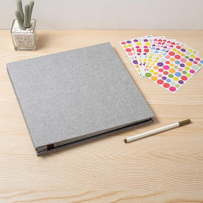 Large Photo Album Self Adhesive for 4x6 8x10 Magnetic Scrapbook Album DIY 60 Black Sticky Pages Linen Cover Photo Album(Grey)