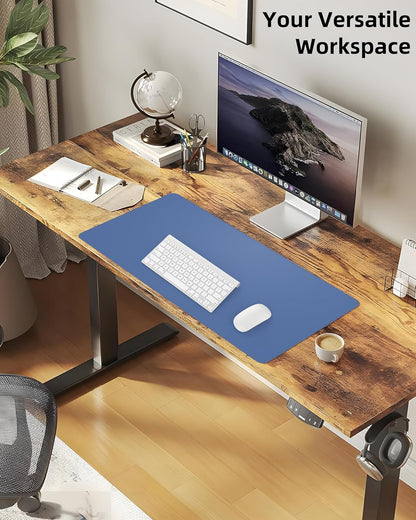 Large Desk Pad Mat - Waterproof Mouse Pad & Desk Protector, Non-Slip XL PU Leather Gaming Mat for Keyboard/Mouse, Stitched Edge with Ergonomic Support, 47"x17" (Blue Grey)