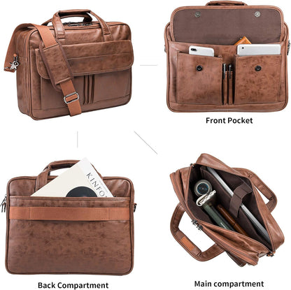 seyfocnia Men's Business Travel Briefcase Leather Handmade Messenger Bags Laptop Bag