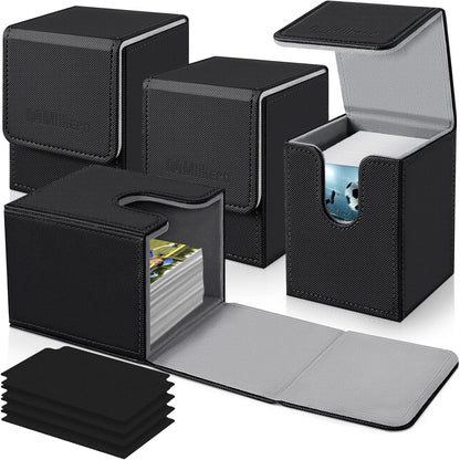 Mlikero 4 Pack Card Deck Box, Commander Deck Box Holds 400+ Single Sleeved Cards with 4 Dividers, Leather Magnetic Card Box Fit for MTG, TCG
