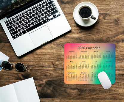 Calendar Mouse Pad, 2026 Color Calendar Gaming Mouse Mat with Custom Design, Non-Slip Rubber Base MousePads for Office Home Laptop Travel, 9.5"x7.9"x0.12" Inch