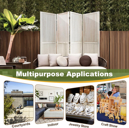 NicBex Room Divider 4 Panel Pegboard Display 5.6FT Wood PegBoard Room Dividers, Folding Privacy Screens Portable Display Board Wall Divider for Craft/Art Shows, Room Separation, Natural Wood