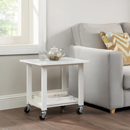 SunnyPoint 2-Tier Under Desk Printer Stand with Storage Shelf and Steel Frame, Industrial Mobile Printer Cart Holder with Lockable Wheels for Home and Office (WHT)