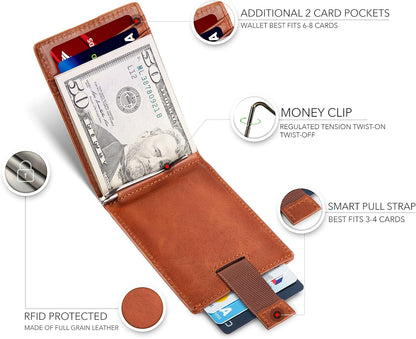 SERMAN BRANDS RFID Blocking Slim Bifold Genuine Leather Minimalist Front Pocket Wallets for Men with Money Clip Thin Gift