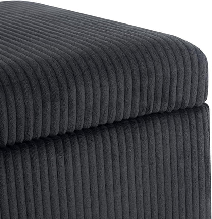 Adeco 18 Inch High Faux Fur Grey Cube Ottoman Storage, Fluffy Striped Velvet Chair Foot Stools, Small Bench Upholstered Vanity Stool with Hinged Lid, Solid Wood Legs