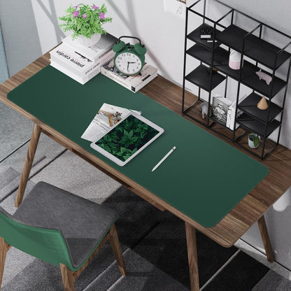 AFIING Leather Desk pad Protector, Large Non-Slip Office Desk Mat with Natural Cork & PU Leather, Waterproof Writing Mouse Pad for Office and Home (55in*17in,Dark Green)