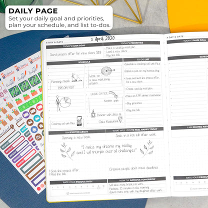 Clever Fox Planner Daily PRO - 8.5 x 11" A4 Size Daily Life Planner and Gratitude Journal to Increase Productivity, Time Management and Hit Your Goals - Undated - Lasts 3 Months (Amber Yellow)