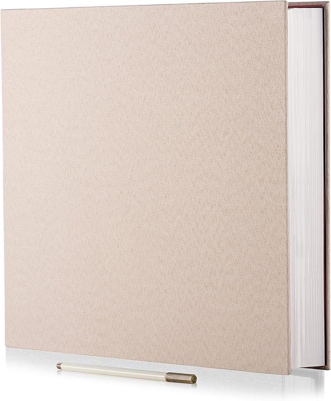 Photo Album Self Adhesive 4x6 5x7 6x8 8x10 8.5x11 11x10.6 Magnetic Scrapbook Album DIY Length 11x10.6 Inch 40 Pages Linen Cover Beige DIY Photo Album with A Metallic Pen and and Plastic Board