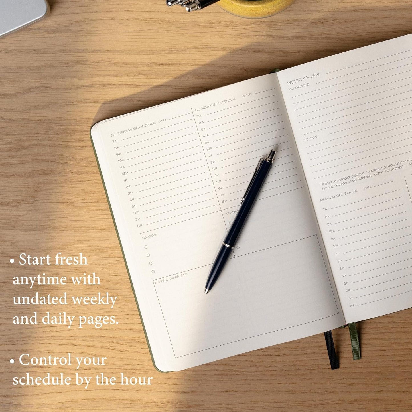 Anecdote 2026 Planner: 52 Week Daily Planner, Yearly, Monthly & Weekly Workflow for Planning Your Success – Vegan Leather Hardcover, Start Anytime & Achieve your Goals - Ocean Blue