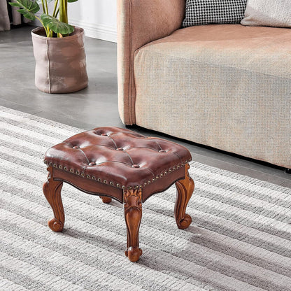 Foot Stool Ottoman Foot Rest Microfiber Leather Upholstered Footstool for Sofa, Living Room, Entryway, Solid Wood Stool (Light Brown)
