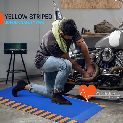 FEATOL Anti Fatigue Mat Industrial, Ergonomic Standing Floor Mat for Work for Stand, Blue with Yellow Border Safety 20" x 59"-Support for Leg & Back Pain