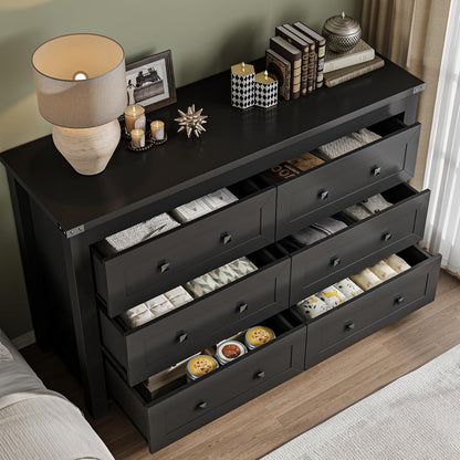 6-Drawer Dresser, Modern Wooden Storage Chest of Drawers, Dresser TV Stand, Wood Drawer Organizer with Metal Handles for Bedroom, Living Room, Hallway