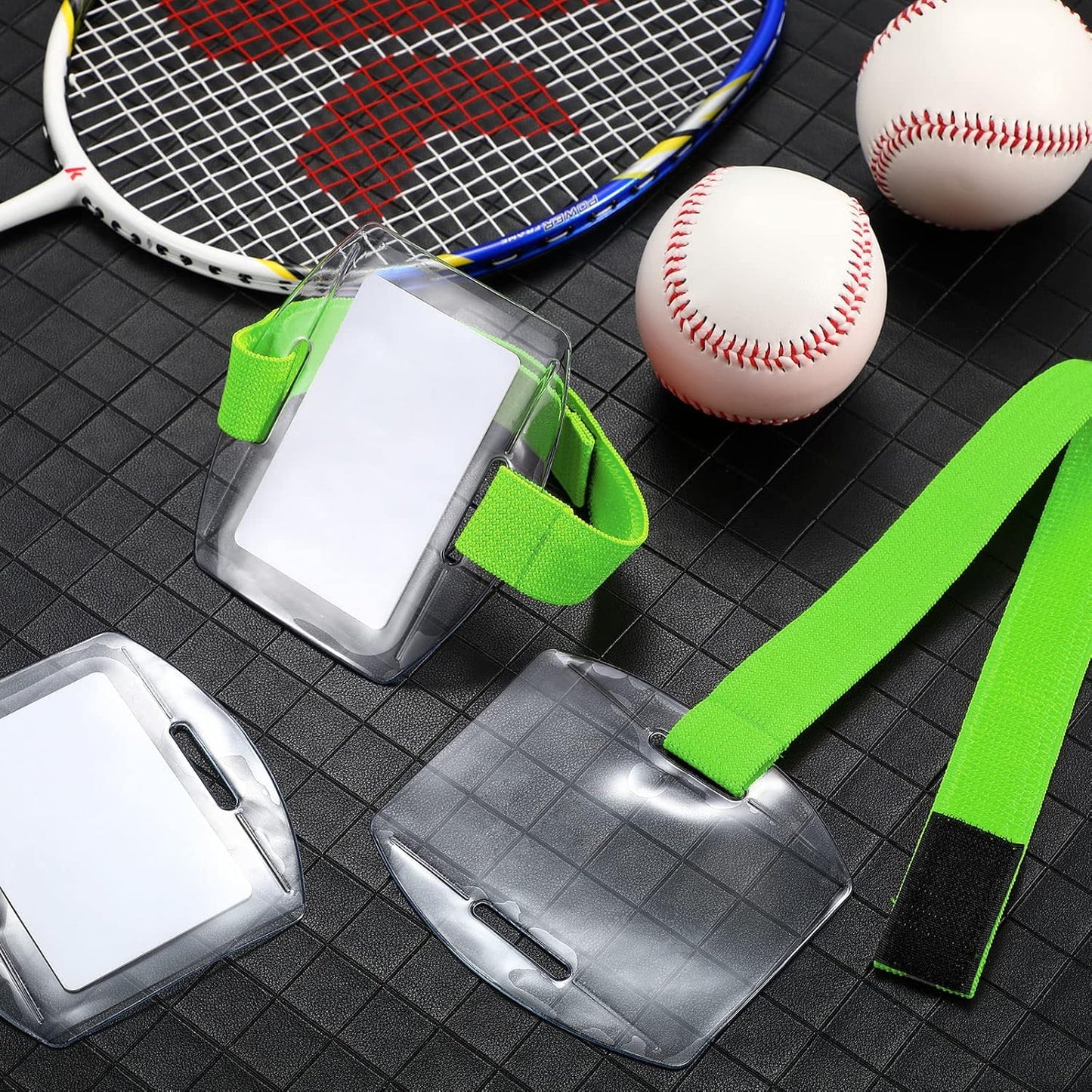 Meanplan 50 Pcs Arm Badge Holder Armband ID Badge Holder Bulk Visibility PVC with Adjustable Belt Elastic Armband Clear Name Tag for Work Pass, Postcards, Universal Size(Green)