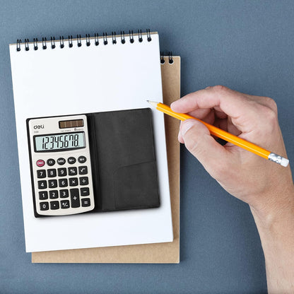 Calculator, Deli Standard Function Basic Calculators, Solar Battery Dual Power Office Calculator with Cover, Metal Panel