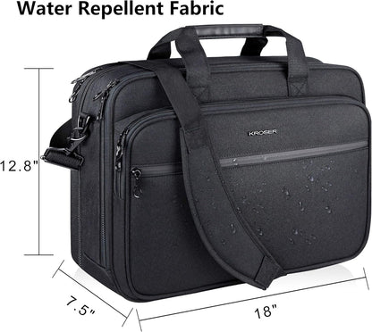 KROSER Laptop Bag Premium Laptop Briefcase Fits Up to 17.3 Inch Laptop Expandable Water-Repellent Shoulder Messenger Bag Computer Bag with RFID Pockets for Travel/Business/Men/Women-Black