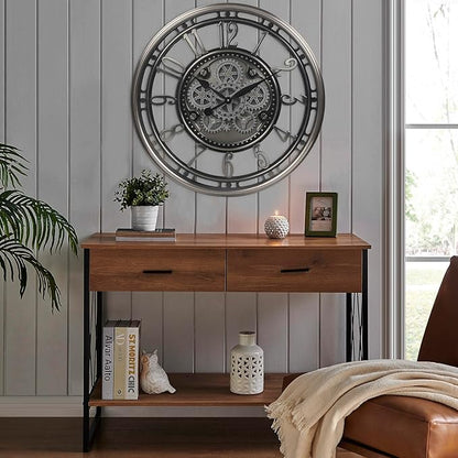 CLXEAST 28 Inch Large Industrial Moving Gear Wall Clock for Living Room Decor, Modern Farmhouse Decorative Clock for Dinning Room,Gunmetal Silver,House Warming Gifts New Home