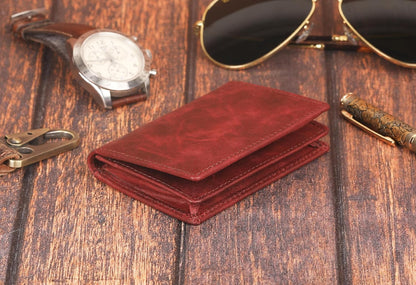 Premium Leather Card Wallet, RFID Blocking Expandable Business Card Case, Bifold Card Holder for Men and Women, Men's Purse, Wallet for Men (Business Card Wallet, Red)