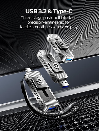 MOVE SPEED 512GB Solid State Drives with Dual Ports & Push-Pull Design — 560MB/s Read Speed, Type C + USB 3.2 Drive Portable ssd for iPhone 15/16/Android/Mac