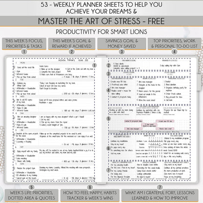 Life Planner - Undated Daily, Weekly & Monthly Planner with Budget Section | A 12 Month Journey to Increase Productivity & Happiness | Life Organizer & Gratitude Journal - Horizontal Format