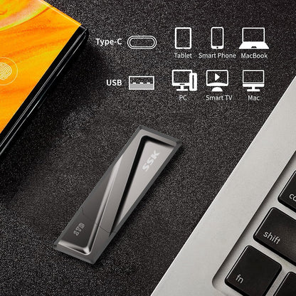 SSK 1TB USB Flash Drive 550MB/s USB3.2 Gen2 SSD Thumb Drive Fast Transfer Speed Externel Solid State Drive with USB C Adapter USB-C Memory Stick for Type-C Smartphone,MacBook/Pro/Air Laptop and More