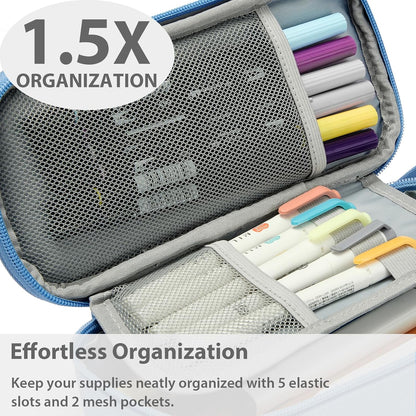 Pencil Case Pouch Box Bag School Supplies Girls Boys Kids, Cute Preppy Stuff Large Big Capacity Aesthetic Pen Organizer, Back to College Stationary, Cornflower Blue, Classic Stlye, 1800ml