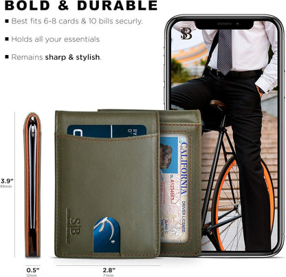 SERMAN BRANDS RFID Blocking Slim Bifold Genuine Leather Minimalist Front Pocket Wallets for Men with Money Clip Thin Gift