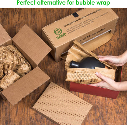 Beric Honeycomb Paper Cushioning Wrap - Packing - Shipping Supplies - Packing Paper - Boxes For Packaging - Alternative To Bubble Wrap Roll - Packing Paper For Moving - 15" X 328'