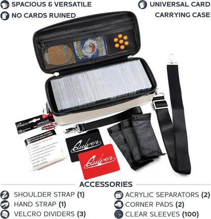 Quiver Time Ivory Bolt Card Carrying Case fits Pokemon Cards and other TCG Games - Storage Bag for Playing/Trading Cards and Deck Box (Straps, Dividers & 100 Apollo Card Sleeves)